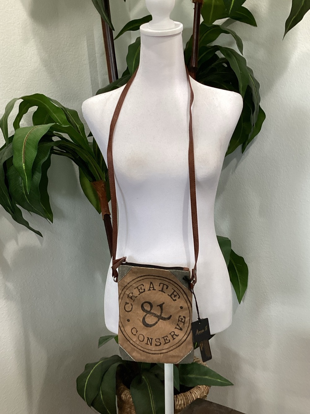 Mona B Canvas Crossbody Bag in Tan and Brown